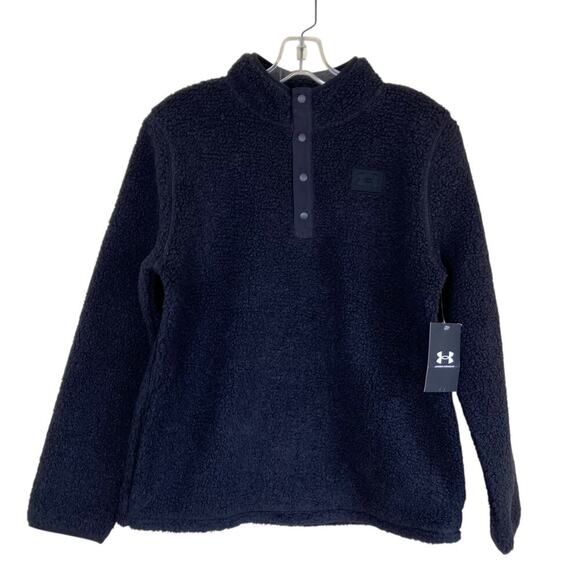 Under Armour Big Kids Sz YL Sherpa 1/4 Snap Pullover Solid Black Warm Cozy NWT - Picture 1 of 15